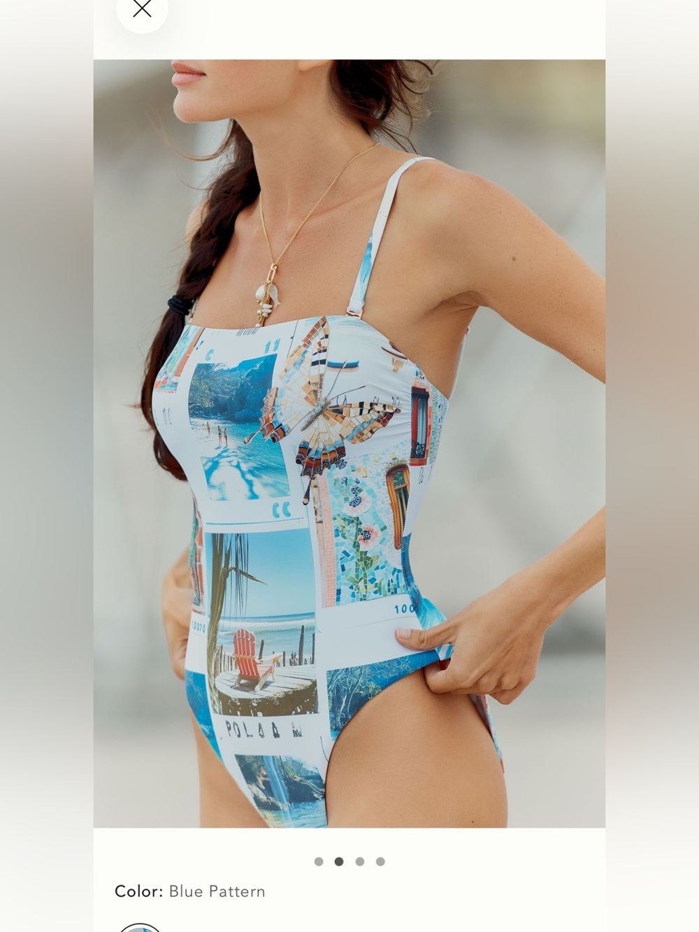 New 1X plus Anthropologie celandine Photo-l Print One-Piece Swimsuit blue white